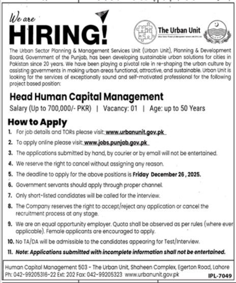 The Urban Unit Lahore Punjab Jobs 2025 – The Urban Unit Punjab Jobs 2025 — original advertisement