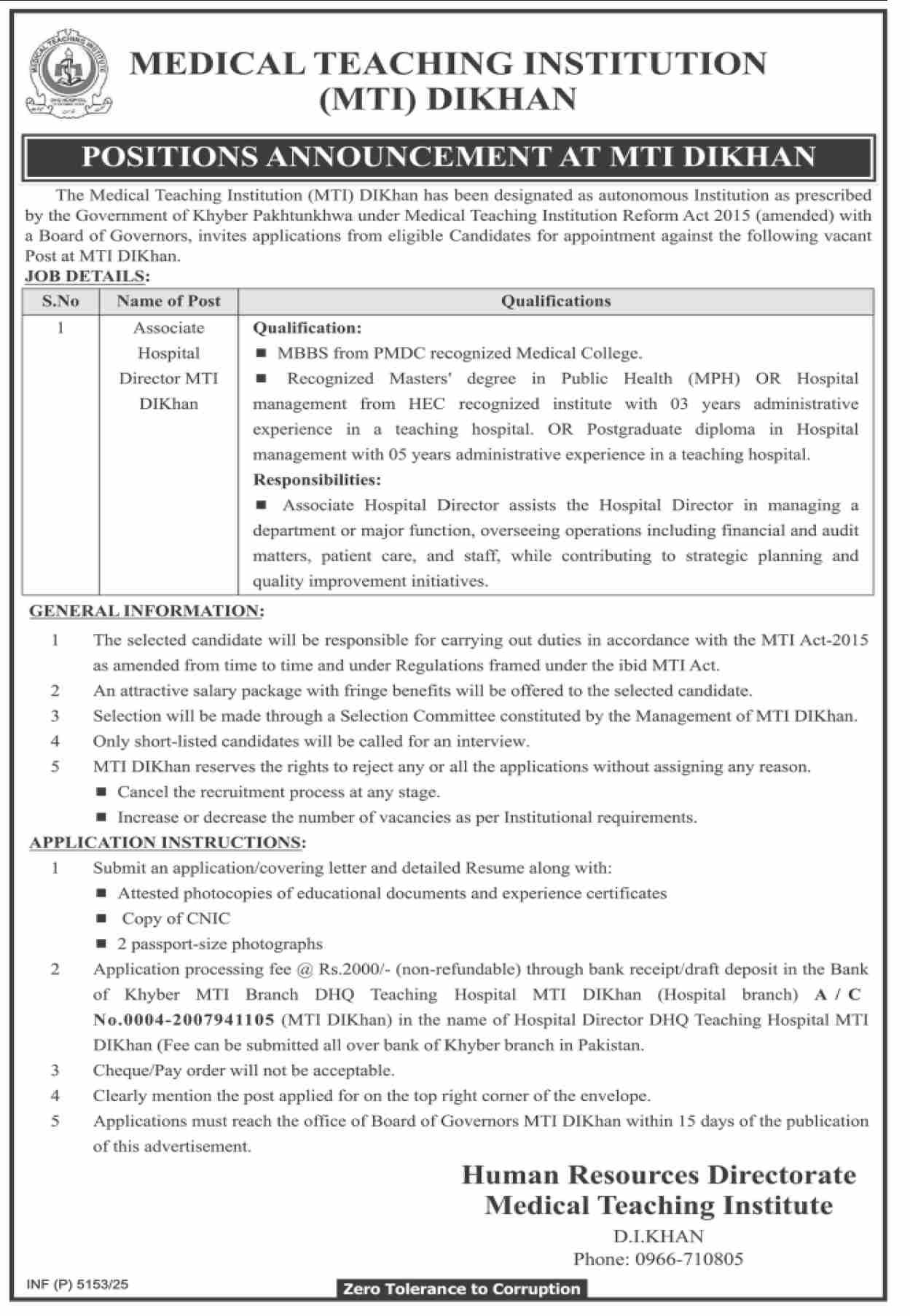 Medical Teaching Institution MTI DIKhan Jobs 2025 – Medical Teaching Institute MTI Khyber Teaching Hospital Peshawar Kpk Jobs 2025 — original advertisement