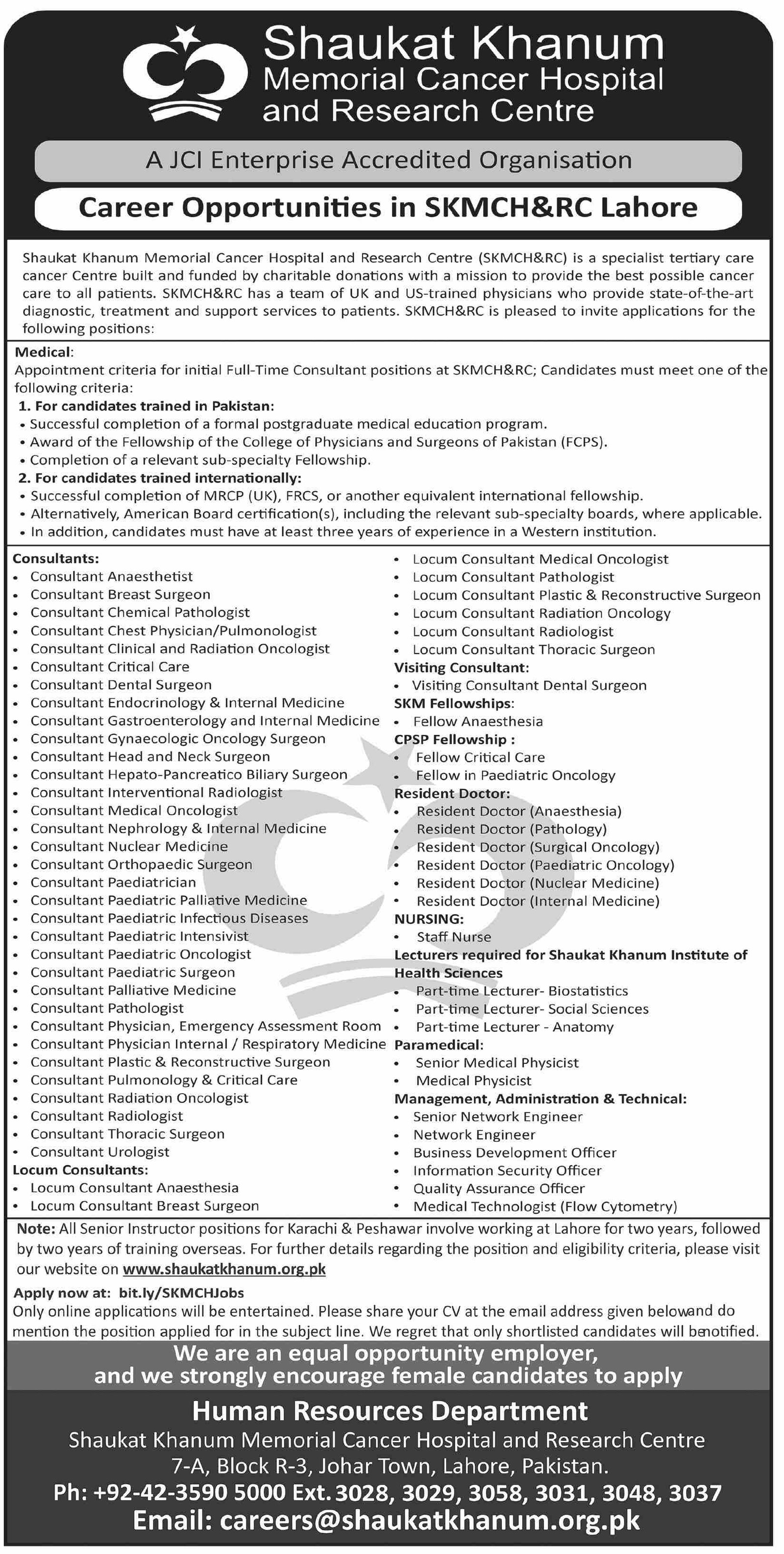 Shaukat Khanum Memorial Cancer Hospital Punjab Jobs 2025 – Shaukat Khanum Memorial Cancer Hospital and Research Centre Jobs 2025 — original advertisement