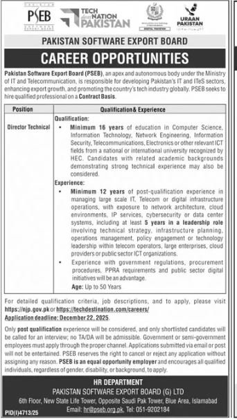 Pakistan Software Export Board PSEB Islamabad Jobs 2025 Jobs 2025 — original advertisement