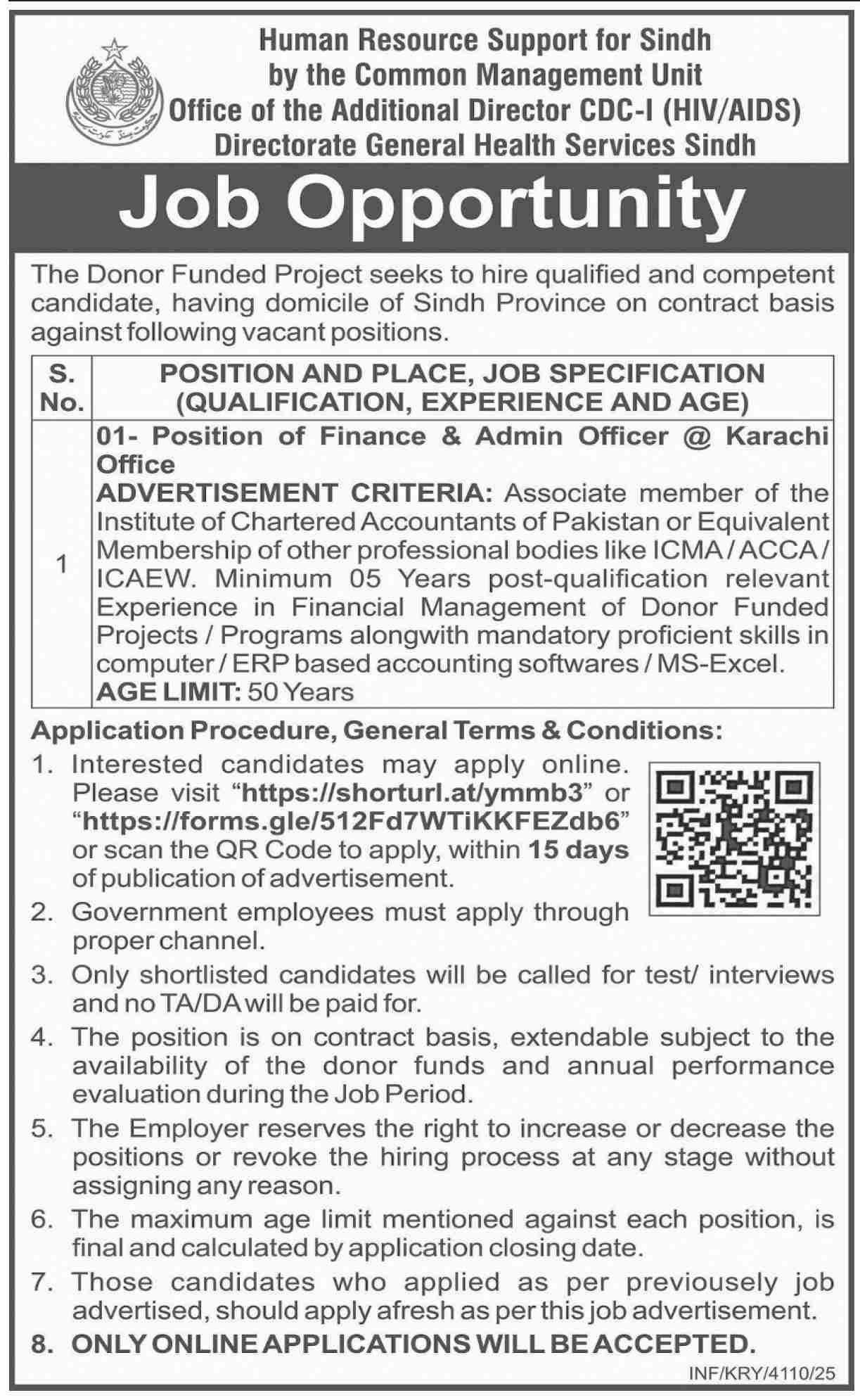 Directorate General Health Services Karachi Jobs 2025 – Sindh Integrated Emergency & Health Services Jobs 2025 — original advertisement