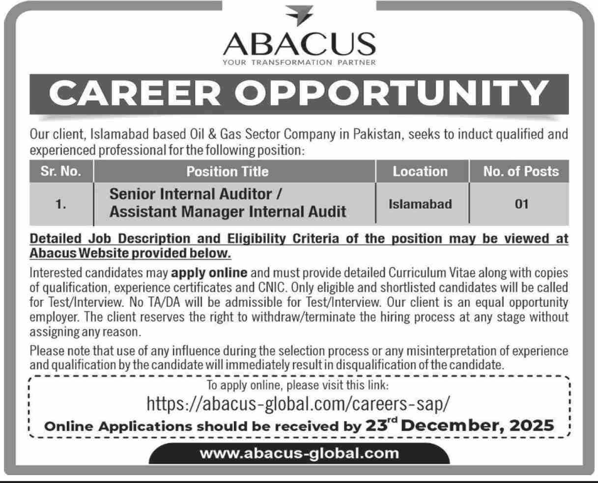 Islamabad Based Oil And Gas Sector Company Jobs 2025 – Private Company Jobs 2025 — original advertisement