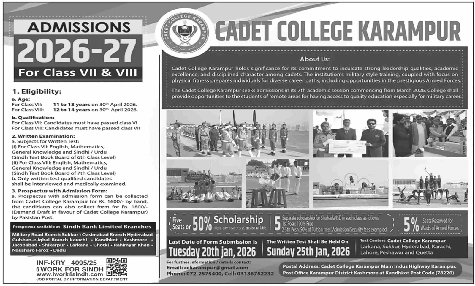 Admission Open in Cadet College karampur 2025 – Cadet College Karampur Kashmore Sind Admissions 2025 — original advertisement