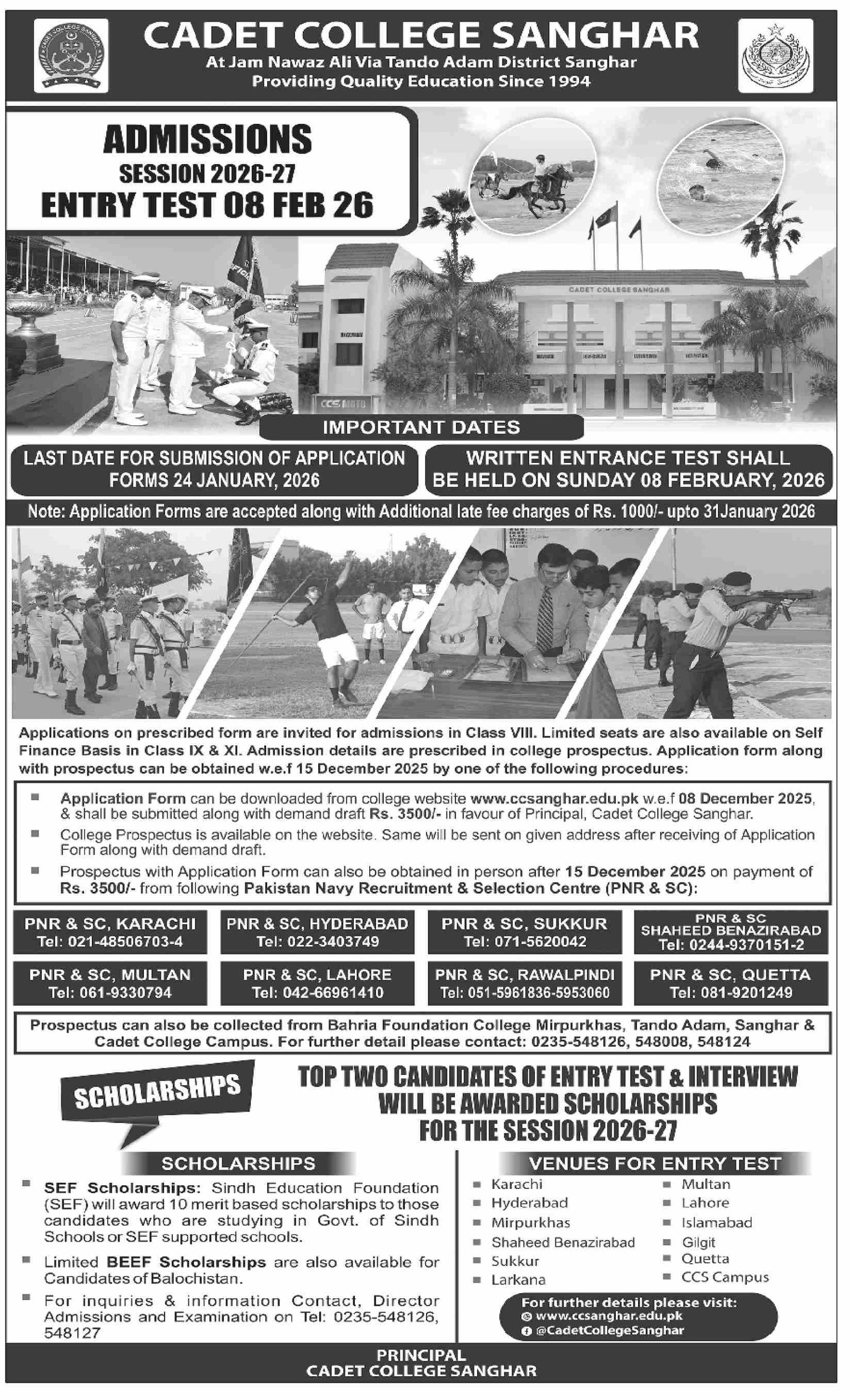Admission Open in Cadet College Sanghar Sindh 2025 Admissions 2025 — original advertisement