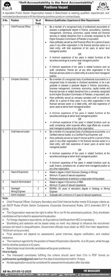 Public Sector Organization Balochistan Jobs 2025 Jobs 2025 — original advertisement