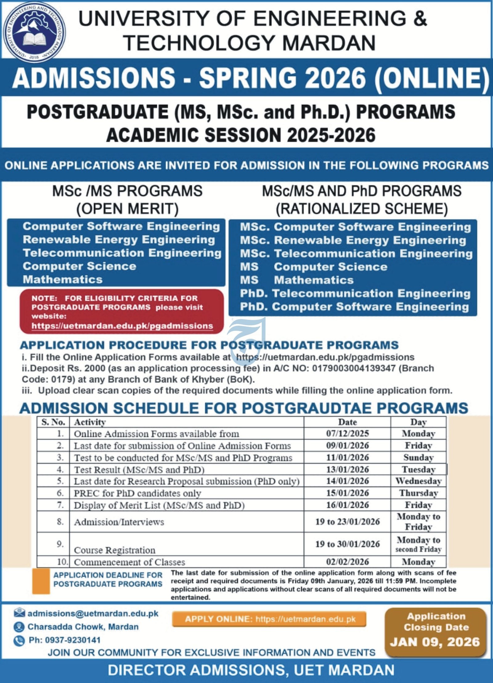 Admission University of Engineering And Technology Mardan Admissions 2025 — original advertisement