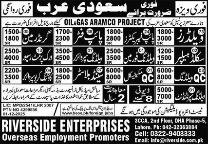 Welder And Skilled Helper Jobs In Saudi Arabia – Riverside Enterprises Jobs 2025 — original advertisement