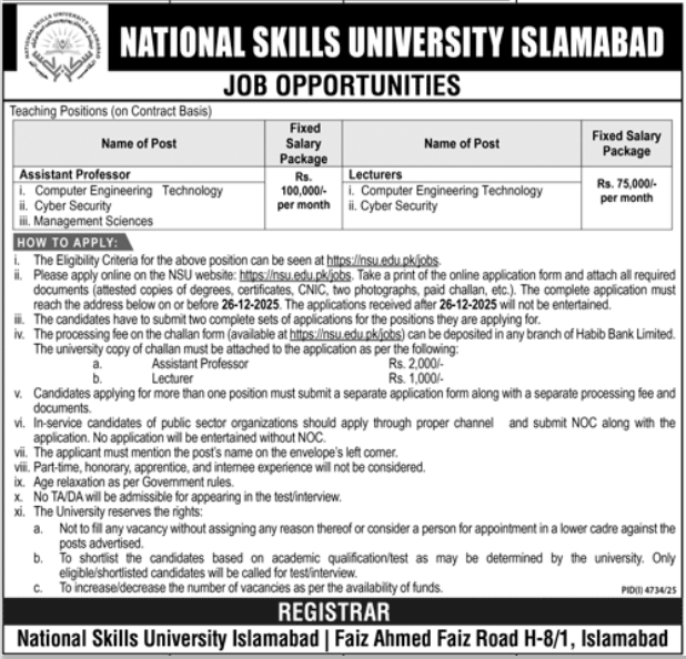 National Skills University Islamabad Job 2025 Jobs 2025 — original advertisement