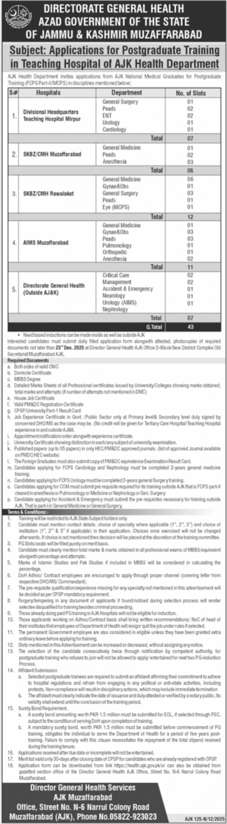 Health Department AJK Muzaffarabad Job 2025 – Health Department Azad Jammu Kashmir Jobs 2025 — original advertisement