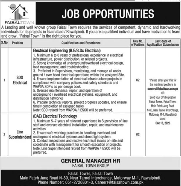 Faisal Town Private Limited Rawalpindi Jobs 2025 Jobs 2025 — original advertisement