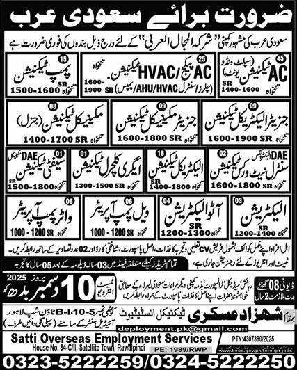 Wall pump Operator and water Pump Operator Jobs in ksa 2025 – Shahzad Askari Technical Institute Jobs 2025 — original advertisement