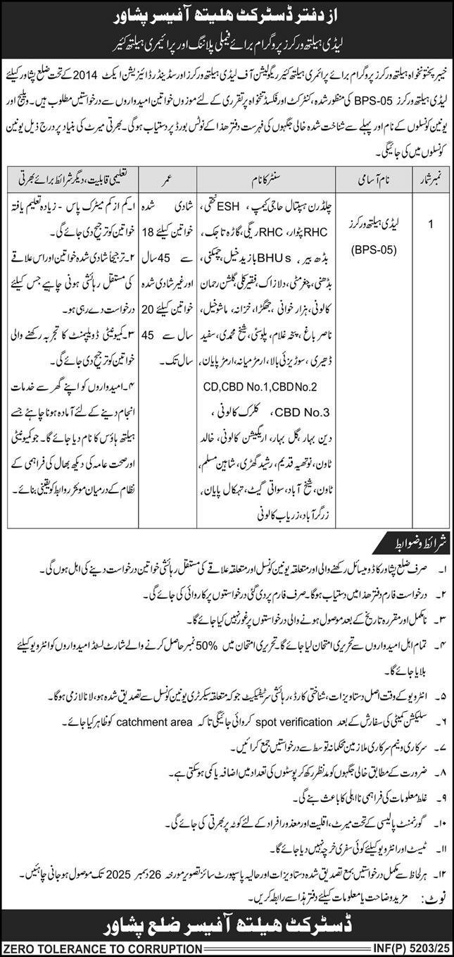 Khyber Pakhtunkhwa Health Workers Program Jobs 2025 – Health Department KPK Jobs 2025 — original advertisement