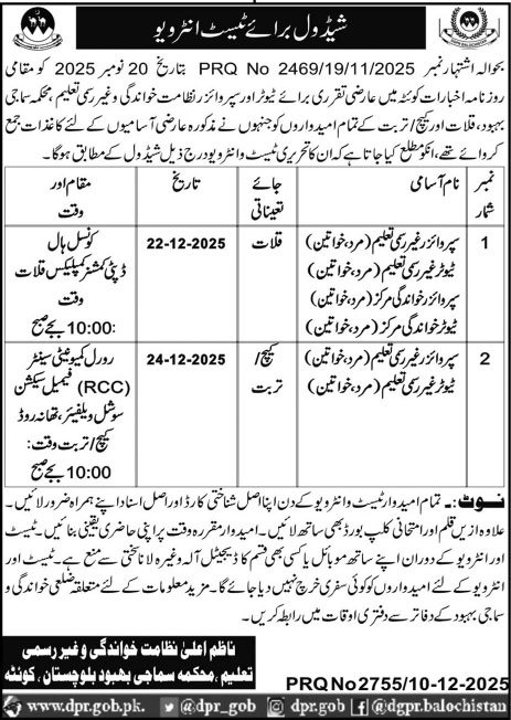 Population Welfare Department Quetta Jobs Interview 2025 – Population Welfare Department Balochistan Jobs 2025 — original advertisement