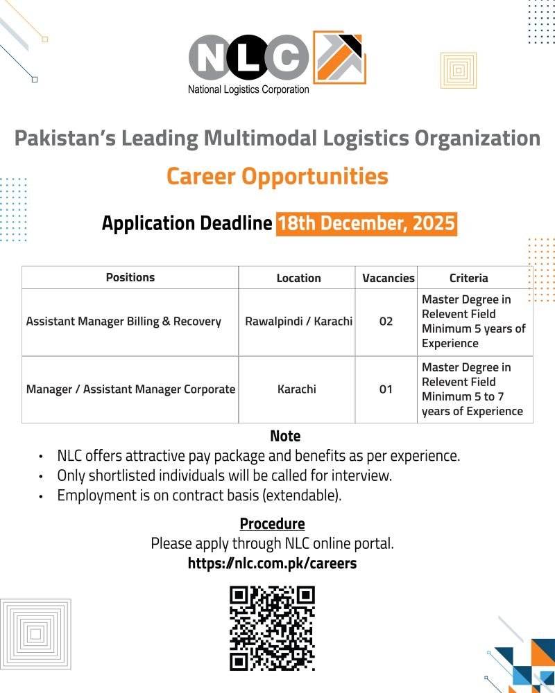 National Logistics Cell NLC Rawalpindi Punjab Jobs 2025 – National Logistic Cell Rawalpindi Jobs 2025 — original advertisement
