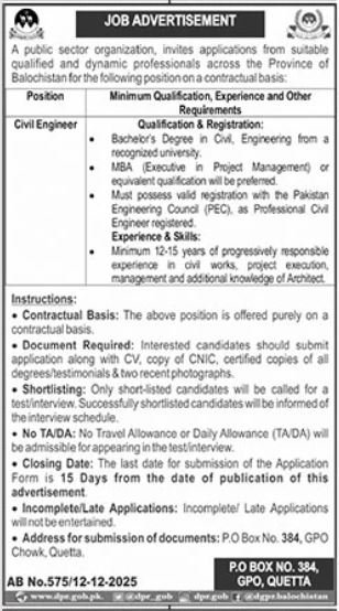 Public Sector Organization Quetta Jobs 2025 Jobs 2025 — original advertisement
