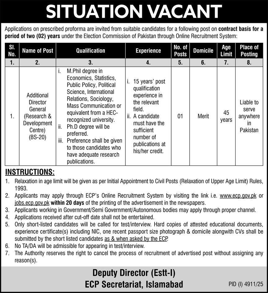Election Commission Of Pakistan ECP Islamabad Jobs 2026 – Election Commission of Pakistan (ECP) Islamabad Jobs 2025 — original advertisement