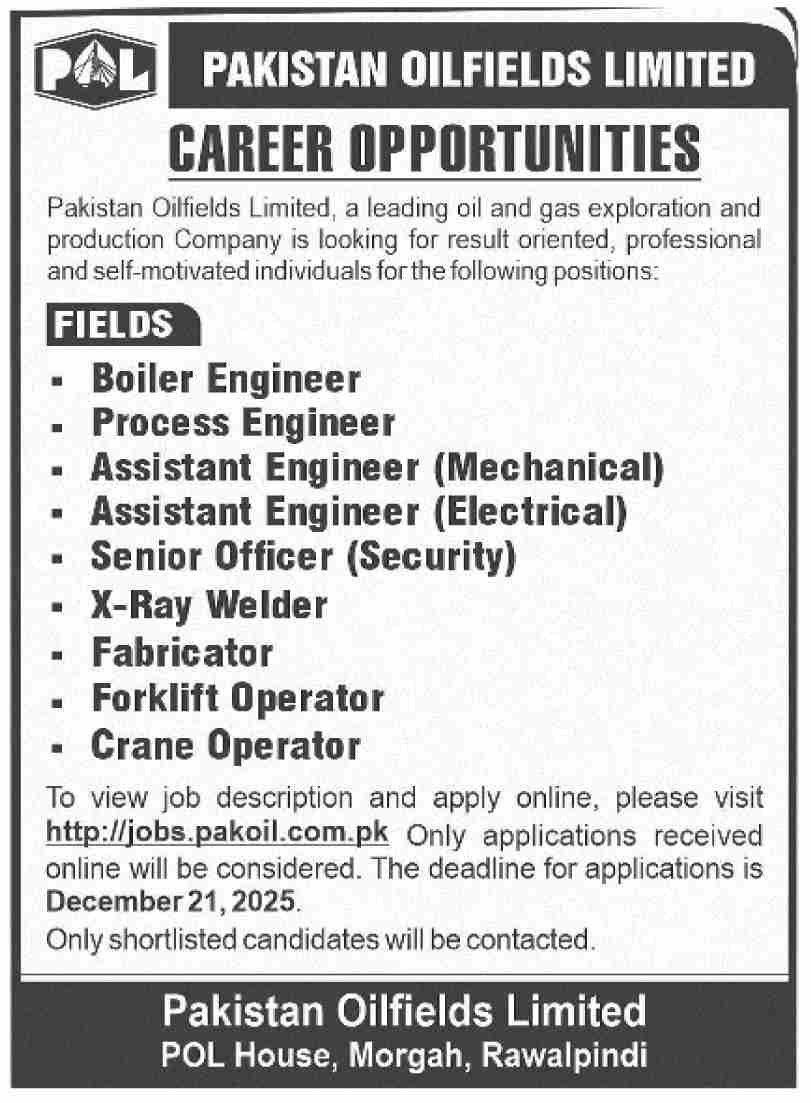 Pakistan Oilfields Limited POL Rawalpindi Jobs 2025 Jobs 2025 — original advertisement