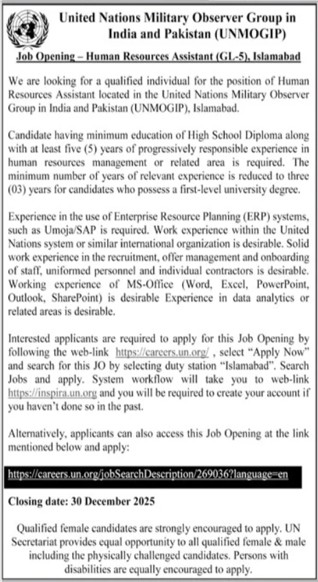 United Nations Military Observer Group Job 2025 – Public Sector Organization Jobs 2025 — original advertisement