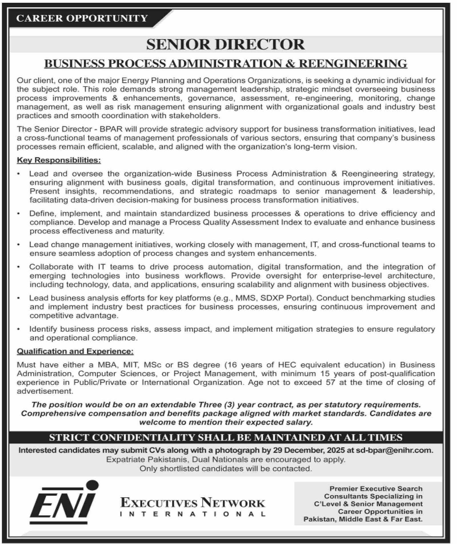 Executives Network International Karachi Jobs 2025 – Public Sector Organization Jobs 2025 — original advertisement