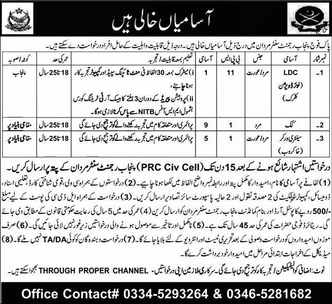 Pakistan Army Punjab Regiment Centre Mardan Jobs 2025 Jobs 2025 — original advertisement