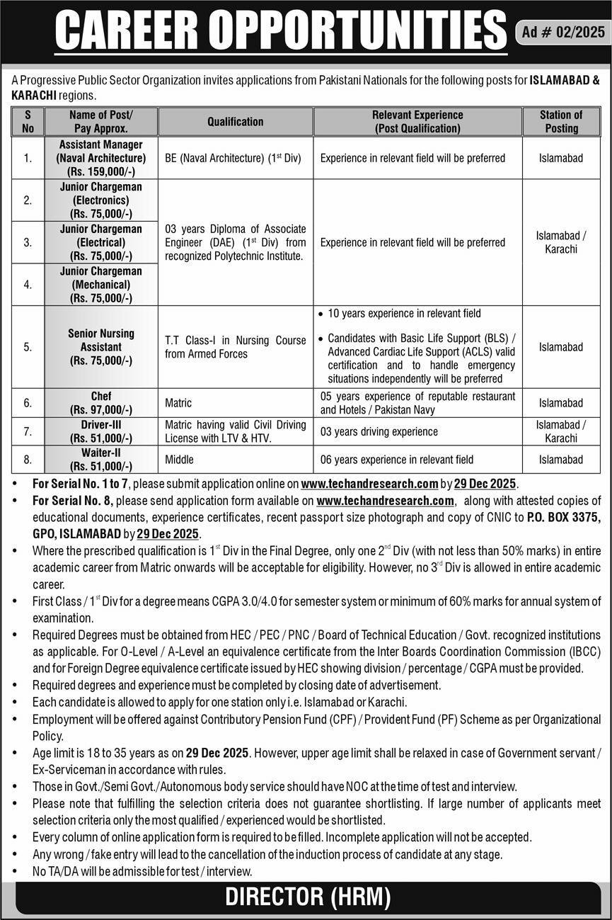 Progressive Public Sector Organization Karachi Jobs 2025 Jobs 2025 — original advertisement