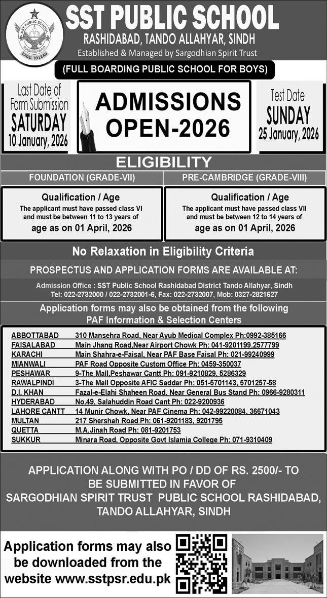Admission Open in SST PUBLIC SCHOOL RASHIDABAD TANDO ALLAHYA – SST Public School Rashidabad Tando Allahyar Admissions 2025 — original advertisement