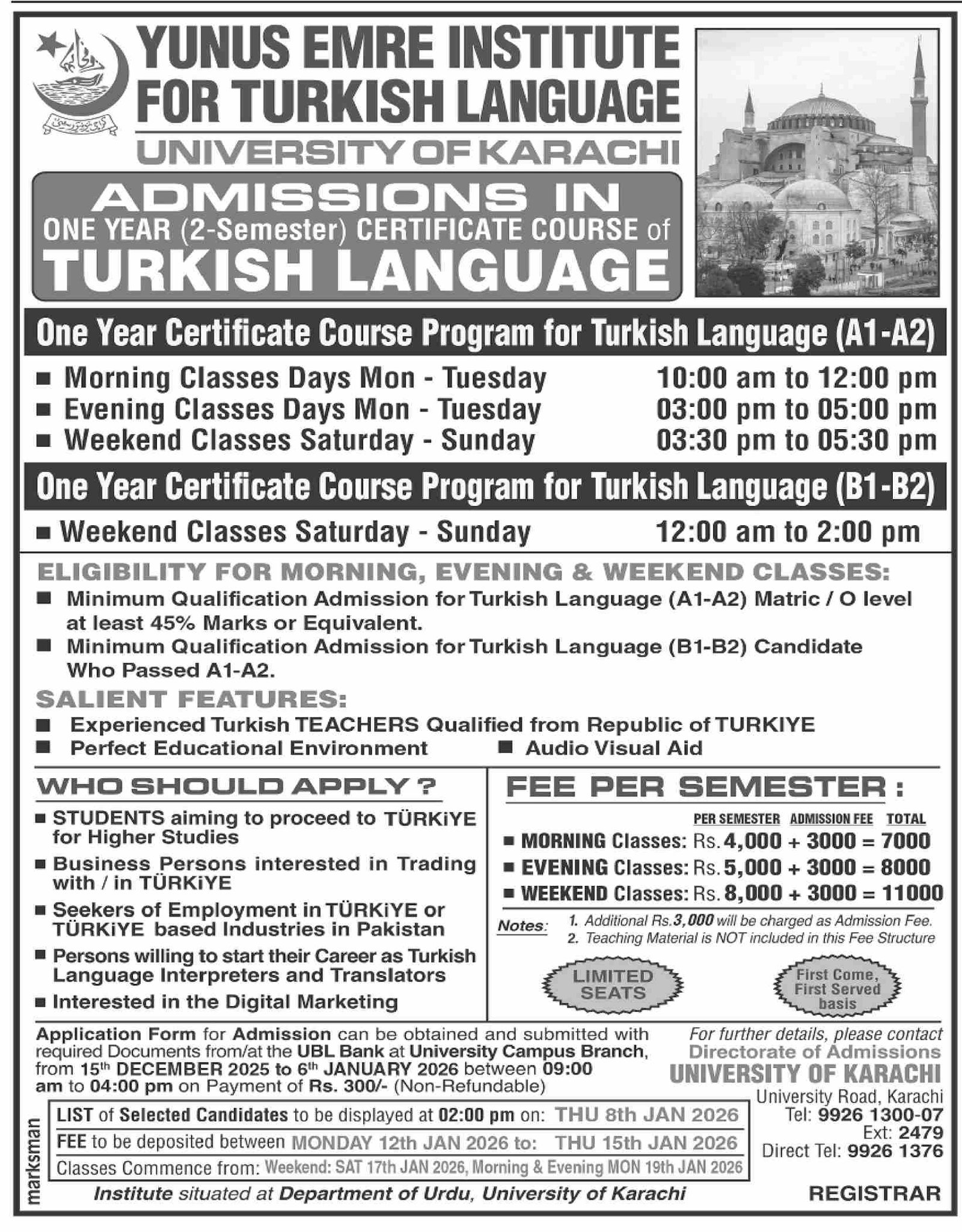 Admission Open in University of Karachi Sindh 2025 Admissions 2025 — original advertisement