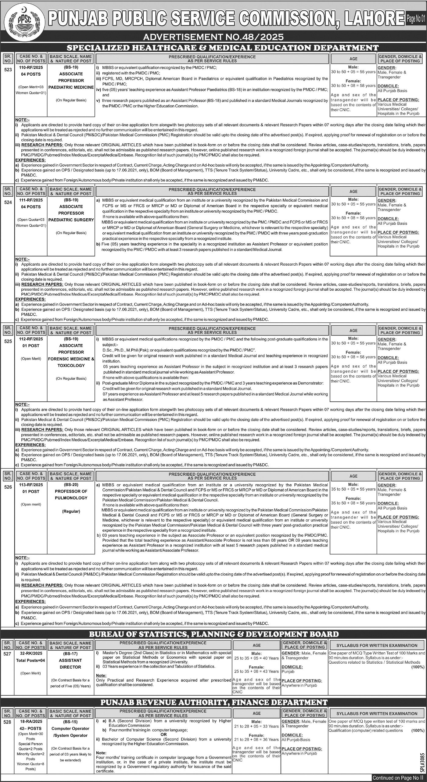 Punjab Public Service Commission PPSC Jobs 48/2025 – Punjab Public Service Commission Lahore Jobs 2025 — original advertisement