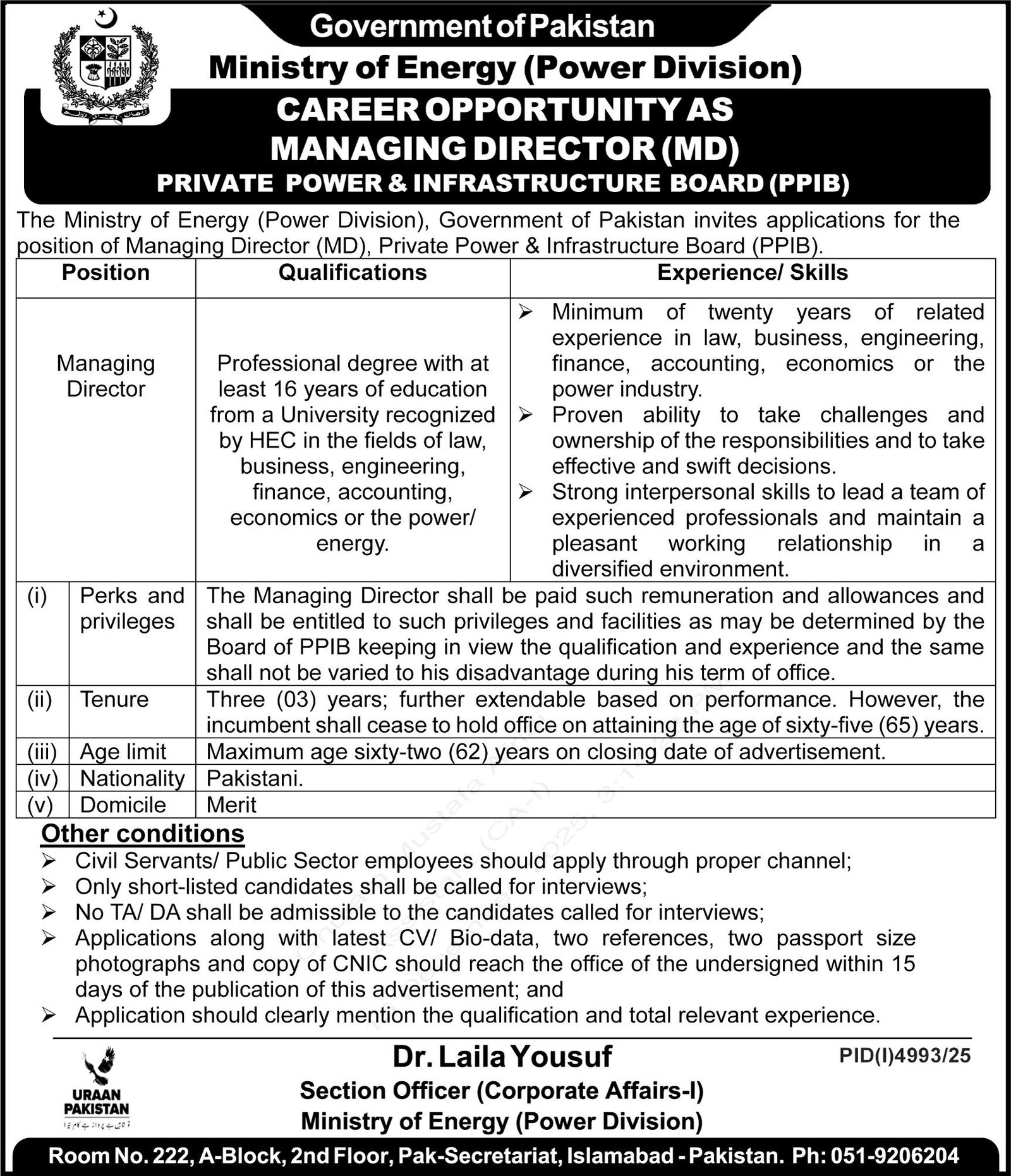 Ministry Of Energy Islamabad Power Division Jobs 2026 – Ministry of Energy Power division Islamabad Jobs 2025 — original advertisement