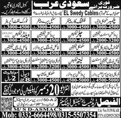 Steel Spray Painter And Plumber Jobs in Saudia Arabia 2025 – Al Faisal Trade Test & Technical Training Center Jobs 2025 — original advertisement