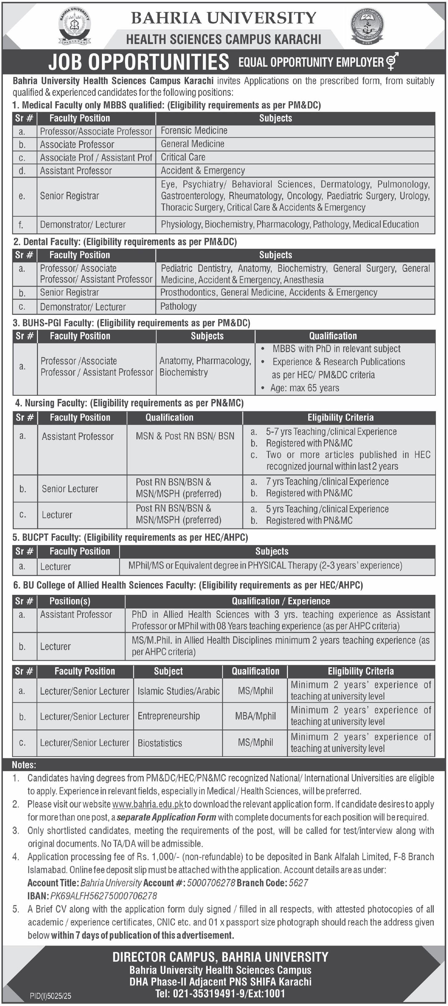 Bahria University Karachi Campus Jobs 2026 Jobs 2025 — original advertisement