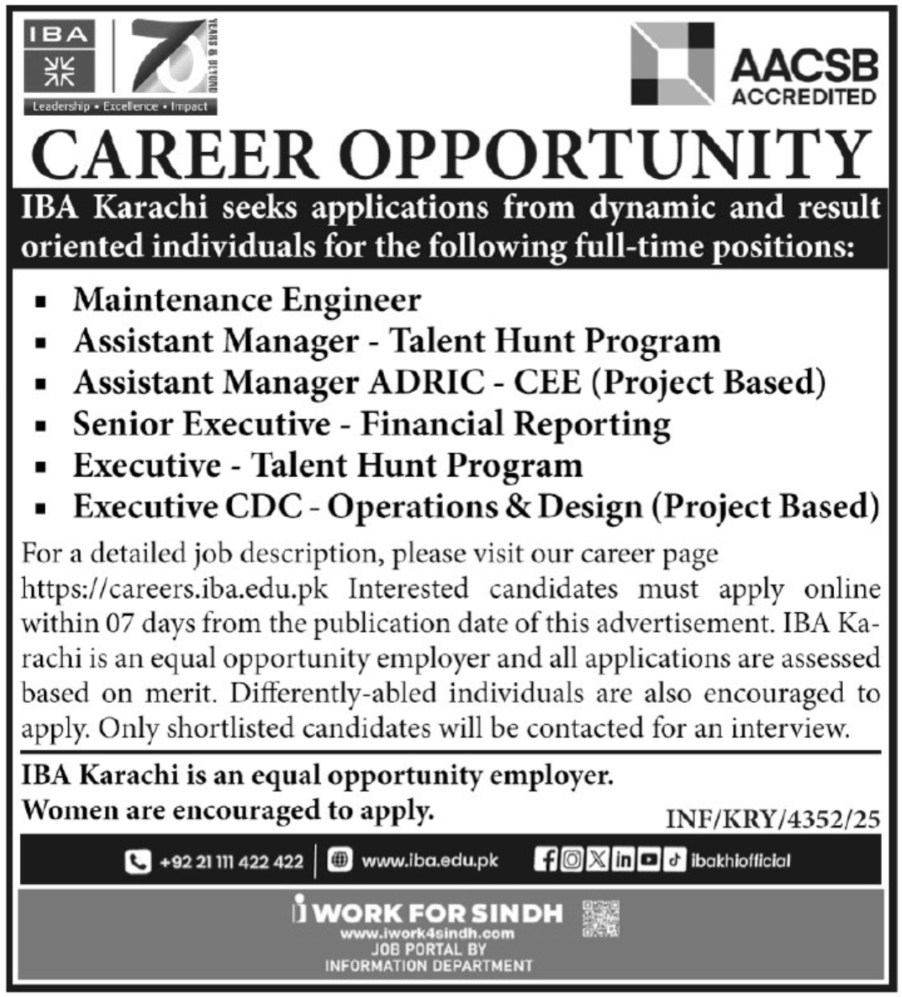Institute Of Business Administration IBA Karachi Job 2026 Jobs 2025 — original advertisement
