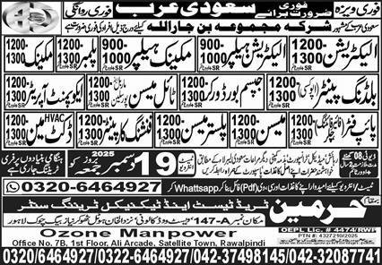Mechanic Helper & Gypsum Board Worker Jobs 2026 – Harmain Trade Test & Technical Training Center Jobs 2025 — original advertisement
