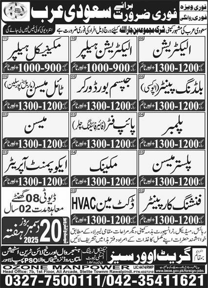 Building Painter & Mason Jobs 2026 In Saudi Arabia – Great View Overseas Employment Promoter Jobs 2025 — original advertisement