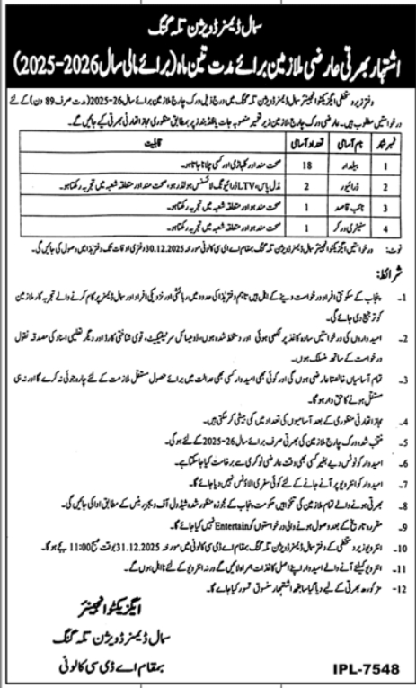 Small Dams Division Talagang Jobs 2026 – Small Dams Division Jhelum Jobs 2025 — original advertisement