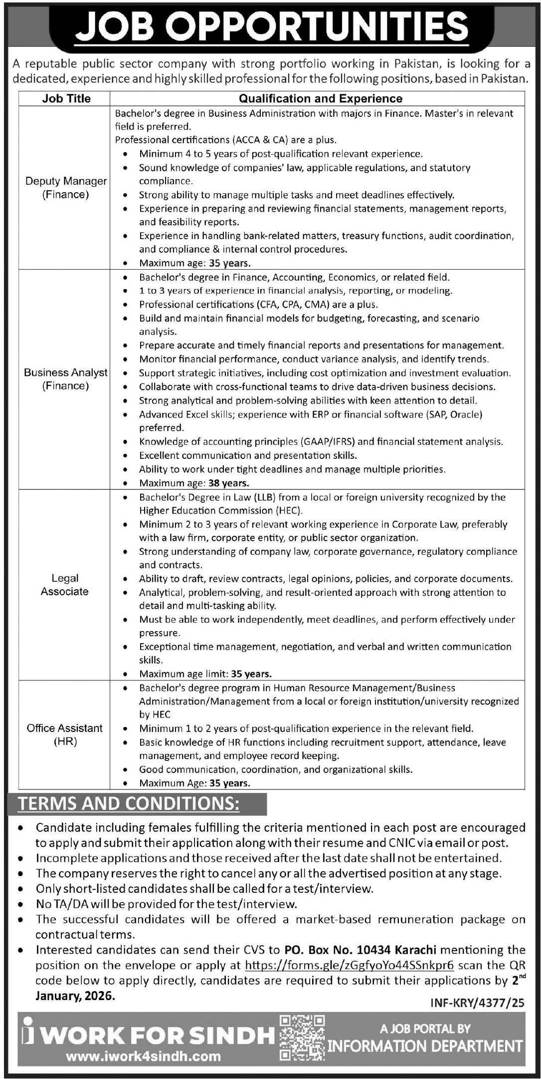 Public Sector Company Karachi Job 2026 – Public Sector Organization Jobs 2025 — original advertisement