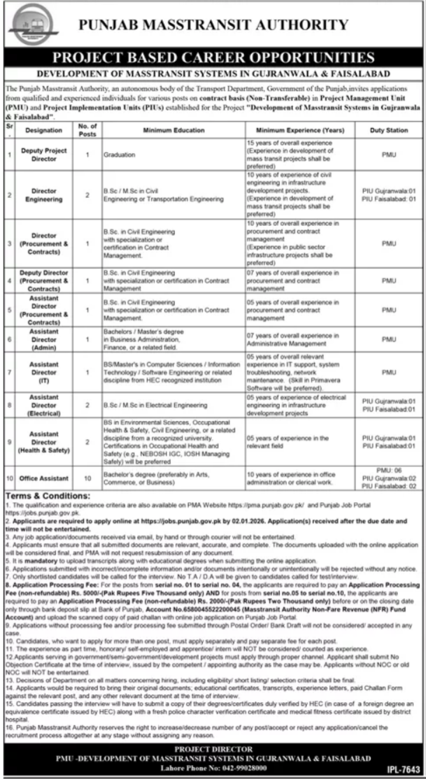 Punjab Masstransit Authority PMA Jobs 2025 Jobs 2025 — original advertisement