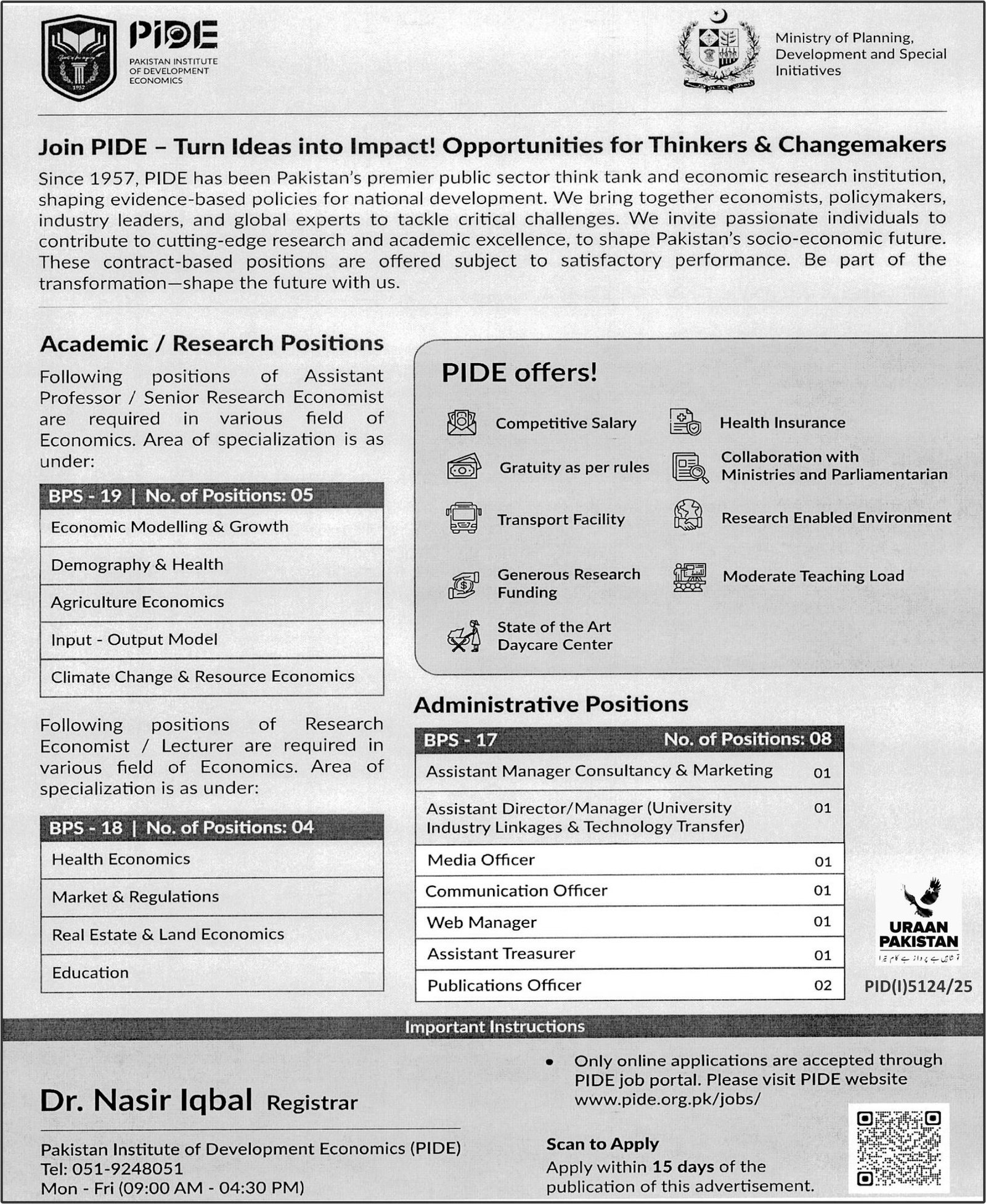 Pakistan Institute Of Development Economics Jobs 2025 – Pakistan Institute of Development Economics (PIDE) Jobs 2025 — original advertisement