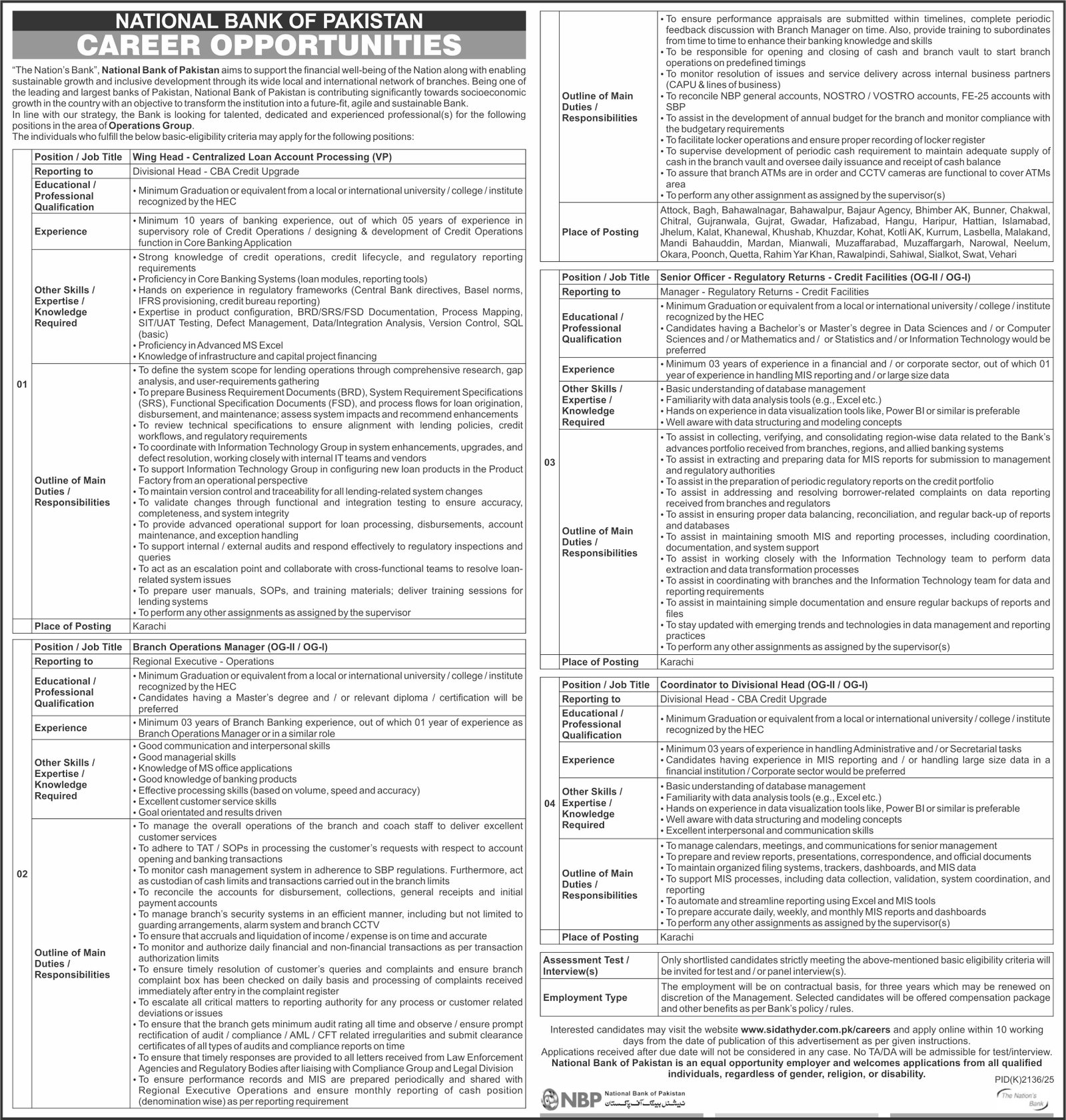National Bank Of Pakistan NBP Karachi Job 2025 Jobs 2025 — original advertisement