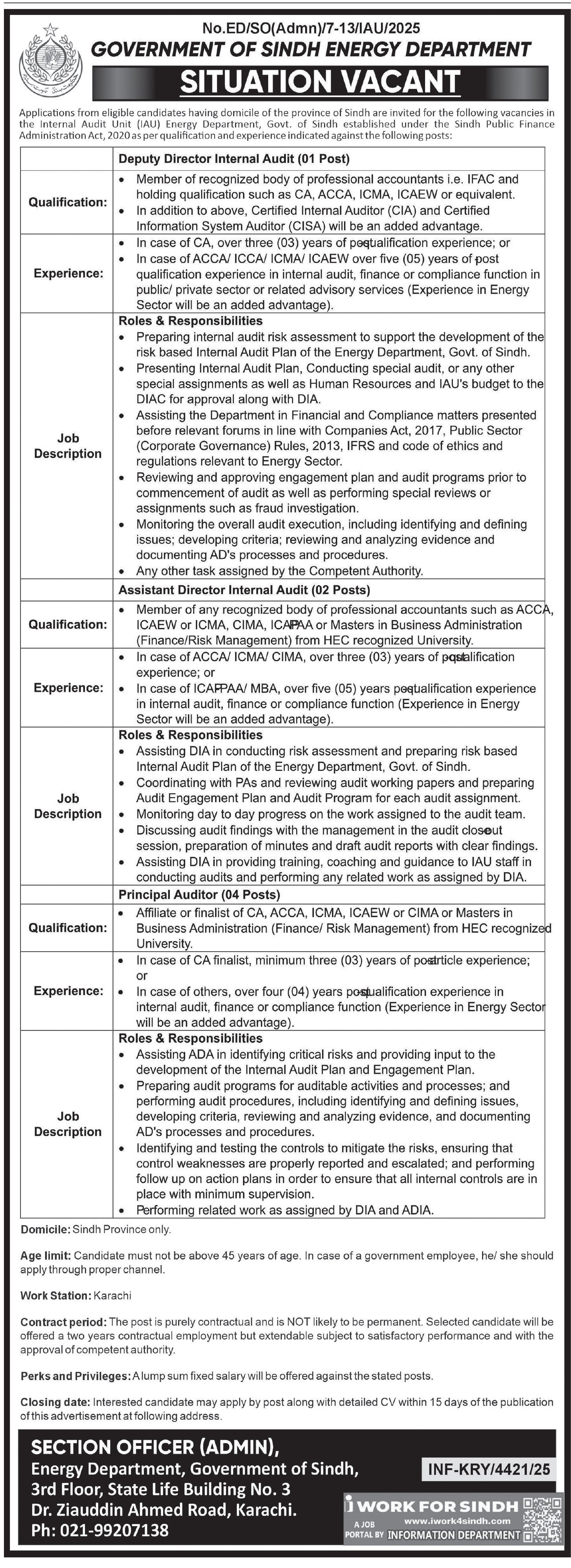 Energy department Karachi Sindh Jobs 2026 Jobs 2025 — original advertisement
