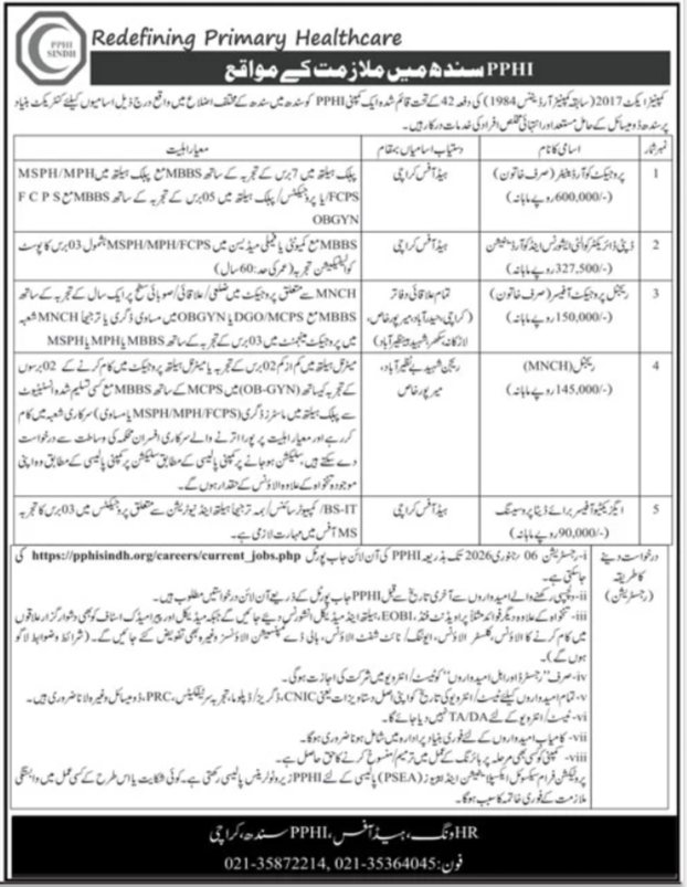 PPHi Sindh Jobs 2026 For Project Coordinator – People's Primary Healthcare Initiative (PPHI) Sindh Jobs 2025 — original advertisement