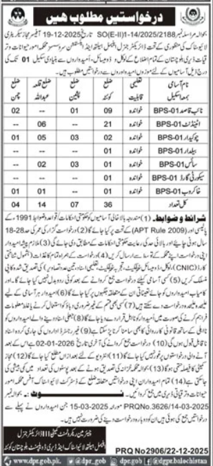 Animal Health & Extension Services Balochistan Jobs 2026 – Livestock and Dairy Development Department Balochistan Jobs 2025 — original advertisement