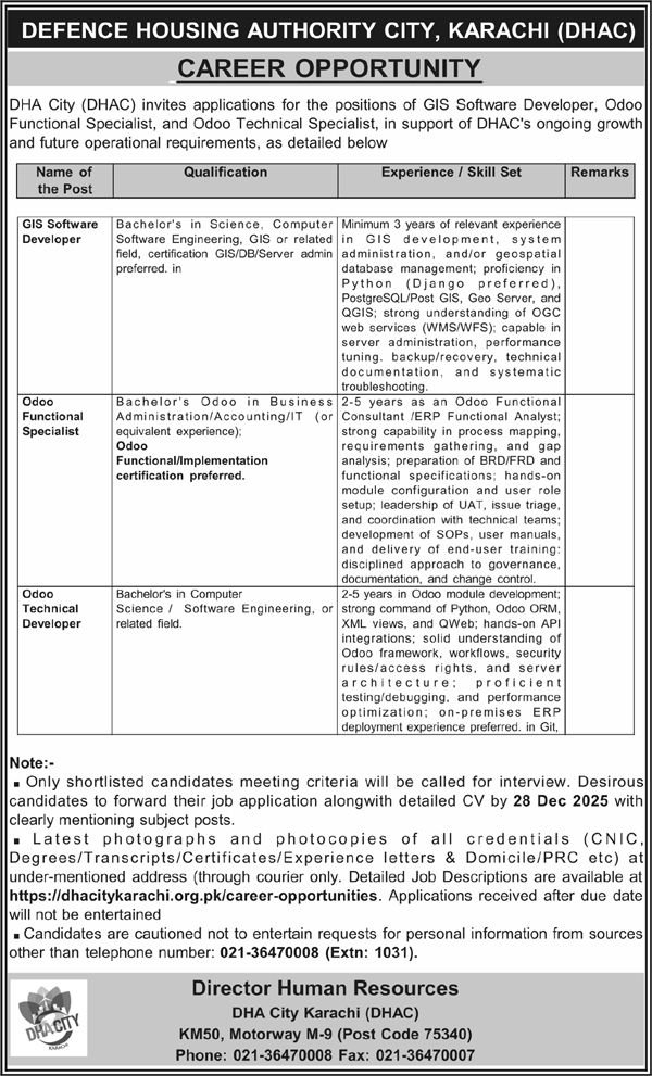 Defence Housing Authority DHA Jobs  2026 Jobs 2025 — original advertisement