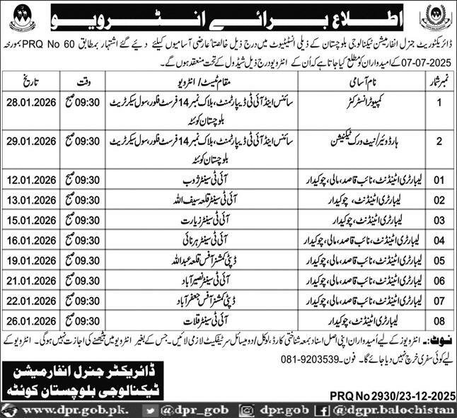 Directorate General Information Technology Jobs Interview Jobs 2025 — original advertisement