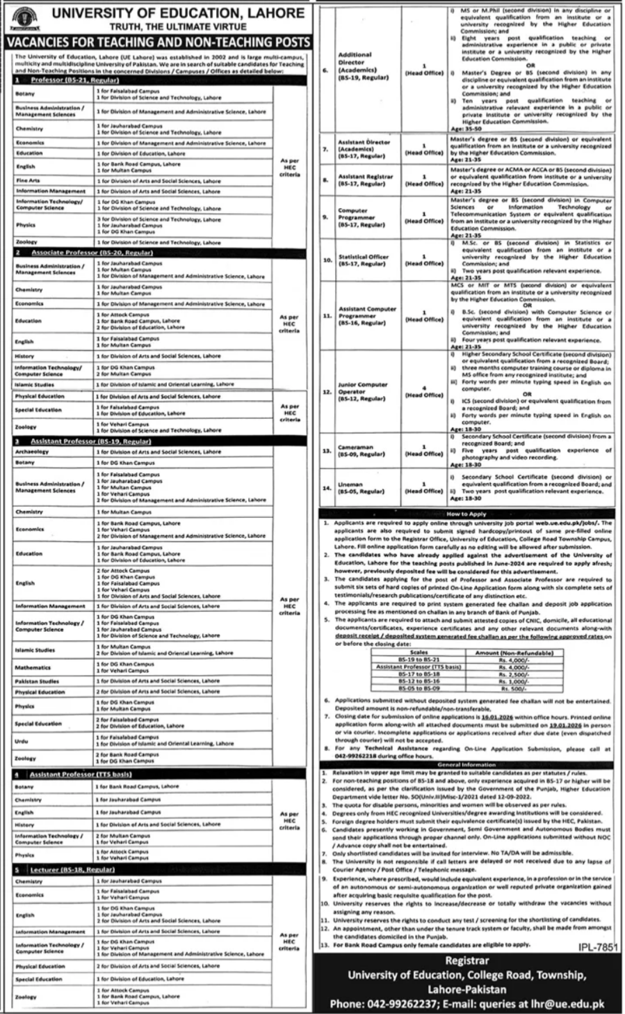 University Of Education Lahore Jobs 2026 Jobs 2025 — original advertisement