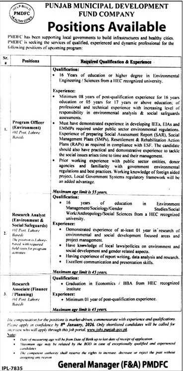 Punjab Muncipal Development Fund Company Jobs 2026 – Punjab Municipal Development Fund Company Jobs 2025 — original advertisement