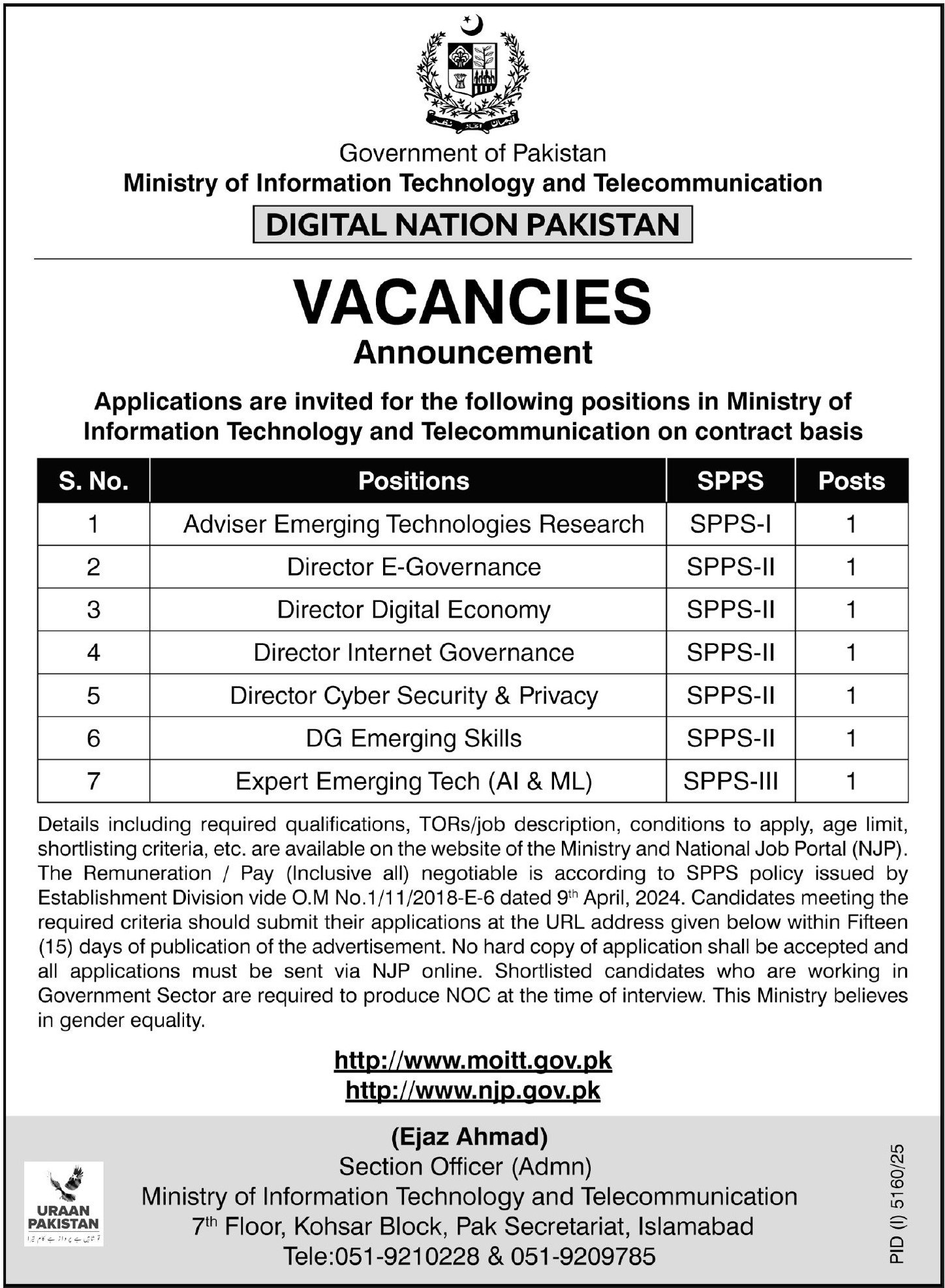 Ministry of Information Technology & Telecommunication Jobs – Ministry of Information Technology and Telecommunication Jobs 2025 — original advertisement