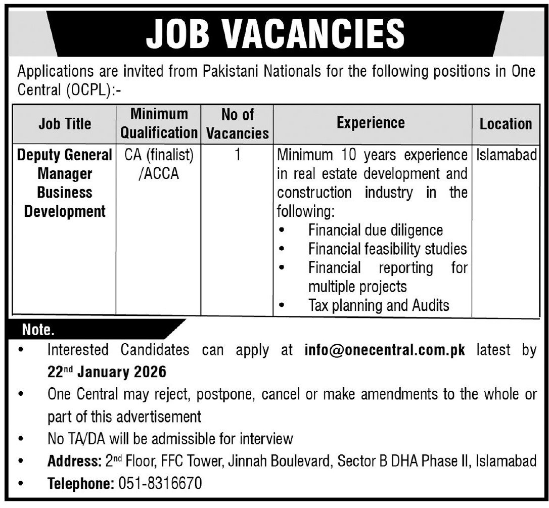 Central OCPL Islamabad Jobs  2025 – Public Sector Organization Jobs 2025 — original advertisement