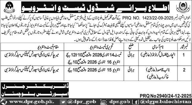 Sports & Youth Affairs Department Balochistan Jobs Interview – Sports and Youth Affairs Department Balochistan Jobs 2025 — original advertisement