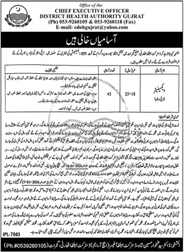 District Health Authority Gujrat Punjab Jobs 2025 – District Health Authority Gujranwala Jobs 2025 — original advertisement